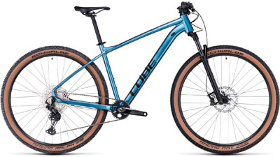 Cube Reaction Pro hardtail mountainbike in turquoise.