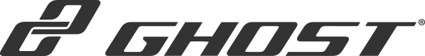 Te zien is het logo van het merk Ghost met zwarte belettering in duidelijke, vette hoofdletters.