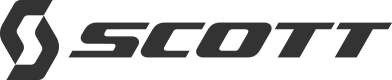 Te zien is het logo van het merk Scott met zwarte belettering in duidelijke, smalle hoofdletters, naast een gestileerd zwart symbool in de vorm van een hoekige “S”.