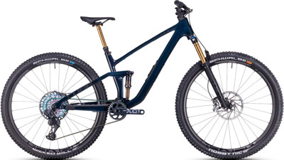 Cube Stereo ONE44 C:68X SLT Volledig mountainbike in donkerblauw.