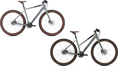 Twee Cube Hyde Pro-fietsen, één met een ruitvormig frame en één met een trapeziumvormig frame.