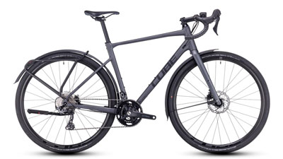 Cube Nuroad Race FE gravel fiets in donkergrijs.