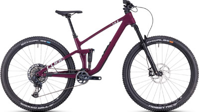 Cube Stereo ONE44 C:68X SLX volledig geveerde mountainbike in bessenrood.