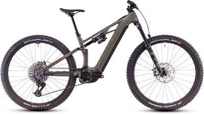 Te zien is een bruine Cube Stereo Hybrid ONE44 HPC SLX e-bike.